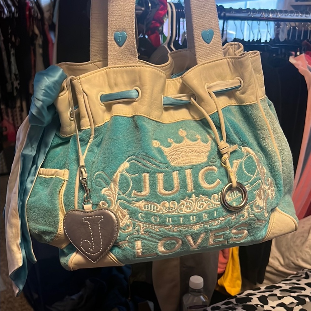 Juicy Couture Blue and Cream Shoulder Bag with Logo